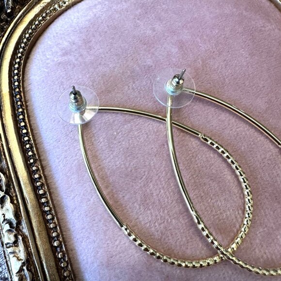 Gold-Tone Teardrop Hoop Earrings With Textured Detail By Park Lane Jewelry - Picture 2 of 9